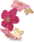 Raffia Flower Cuff Bracelet for Women, Floral Chunky Bangle Wide Open Cuff Statement Bracelet