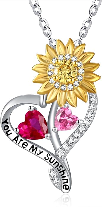 Valentine's Day Gifts for Wife 925 Sterling Silver Double Birthstone Pendant Necklaces I Love You for Always and Forever Necklace Anniversary Birthday Gifts for Wife Girlfriend Mom Her