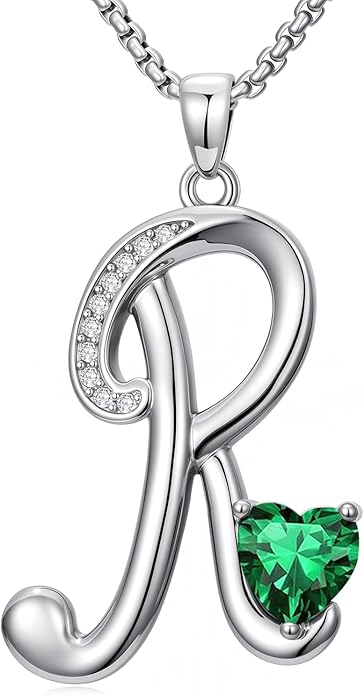Valentines Day Gifts for Women Alphabet A to Z Initial Birthstone Pendant Necklaces for Women - 18k White Gold Plated Personalized Name Jewelry Valentine Mothers Day Birthday Gifts for Women Her Girlfriend