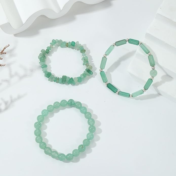 3Pcs Natural Stone Bracelets for Women 8mm Crystal Beaded Bracelets Handmade Stretch Bracelet Healing Crystal Jewelry for Women