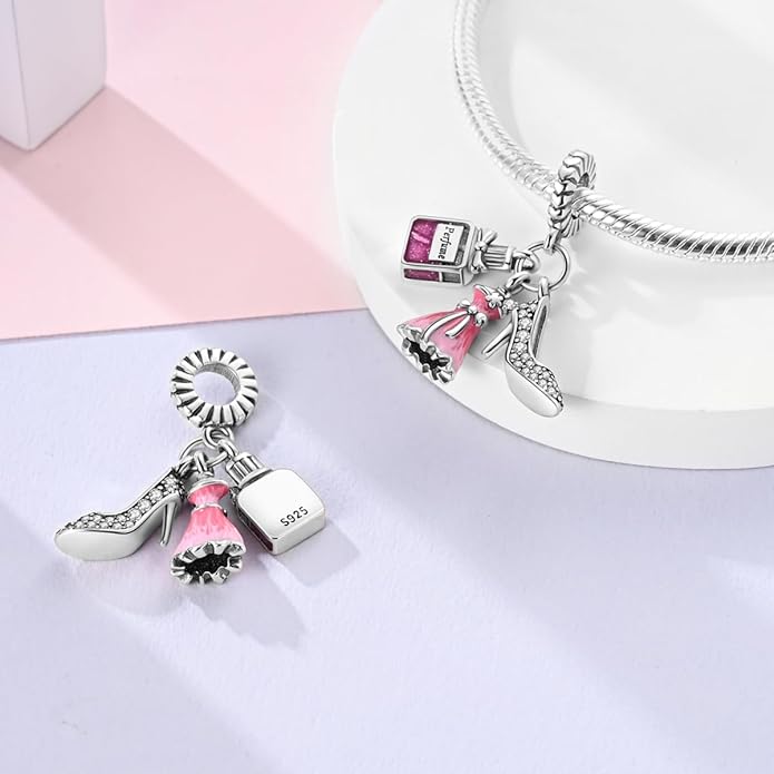 NARMO S925 Sterling Silver Charms Hamsa Charm for Pandora Bracelets Cross Charms for Bracelets Perfume High Heels Dangle Charms Silver Charms for Women