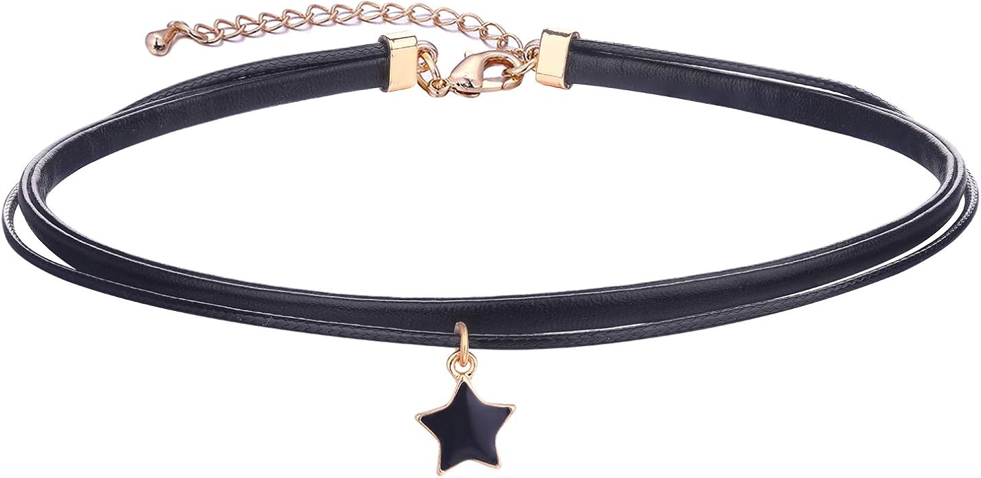 Yonhon Black Choker Necklace for Women,Gold/Siver Tone Choker Necklace with Elegant Pendantant