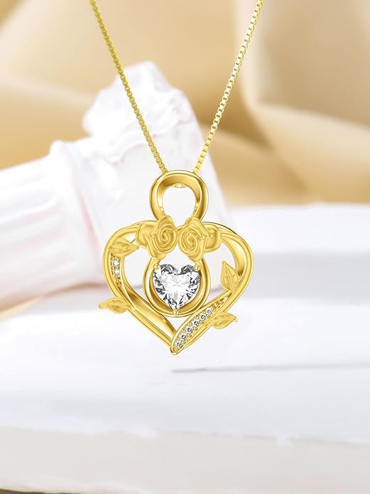 Midari 18K Gold Heart Birthstone Necklace 18K Gold Infinity Rose Necklace Birthday Christmas Jewelry Gifts for Women Wife Her Daughter Mom