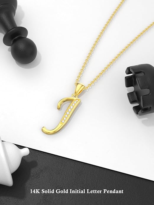 14k Gold Initial Necklace for Women, Solid Gold Moissanite Letter Pendant Necklaces Jewelry for Her Birthday Valentines Day Gifts for Mom Wife Christmas Gifts for Girlfriend Sister