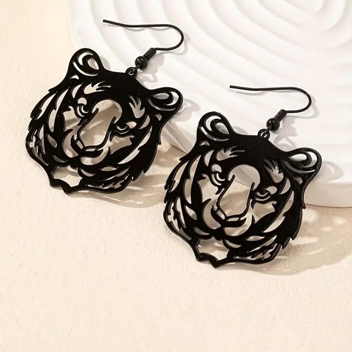 WCRAZYE Tiger Head Earrings for Women, Lightweight Gold, Football Team Spirit Mascot, Animal Inspired Game Day Jewelry