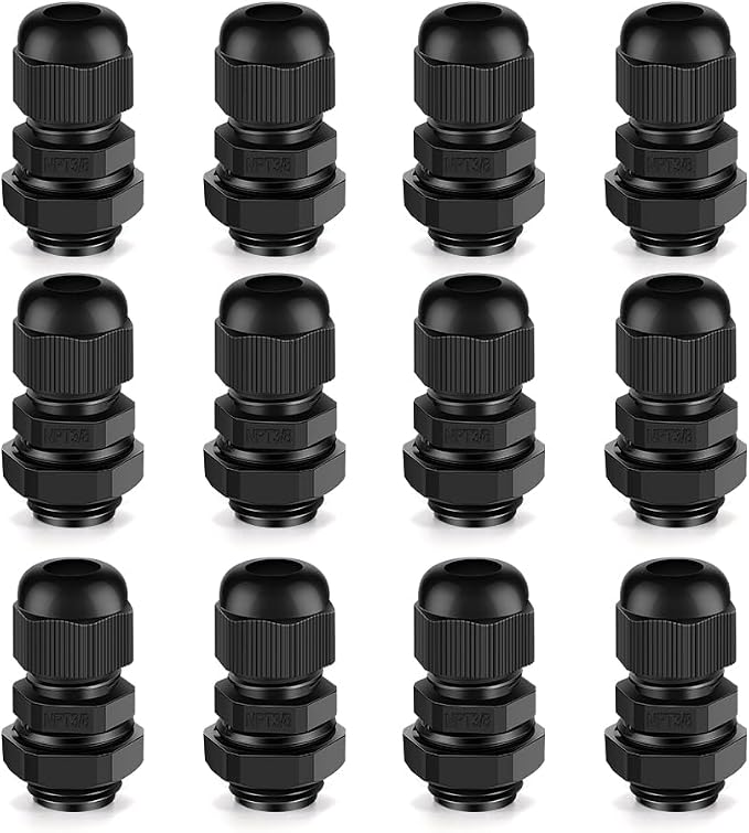 Cable Gland 12 Pack 3/8" NPT Waterproof Adjustable Connector Strain Relief Cord by CGELE