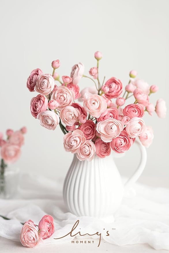 Ling's moment Fake Flower Artificial Flower Faux Silk Ranunculus Dusty Rose | - Image 2