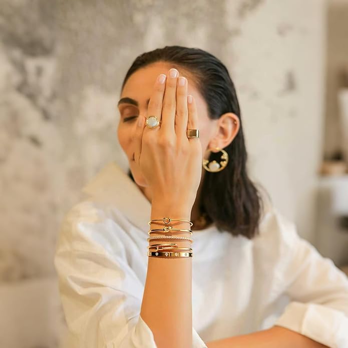 18 K Gold Plated Love Bangle Bracelet Stack Cuff Jewelry for Women Jewelry Set for Women Gift with Box