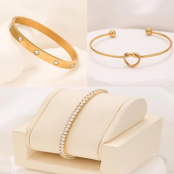 18 K Gold Plated Love Bangle Bracelet Stack Cuff Jewelry for Women Jewelry Set for Women Gift with Box