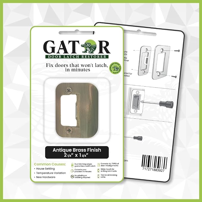 Gator Door Strike Plate 2-1/4" Latch Restorer, Antique Brass, No Chiseling - Image 2