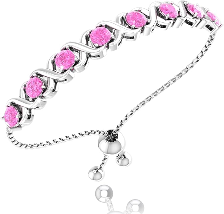 Birthstone Bangle Bracelet for Women Classic Beautiful 925 Sterling Silver Sparkling Gemstone XO Bolo Tennis Bracelet Fine Wrist Jewelry 4.2 Ct, 11"
