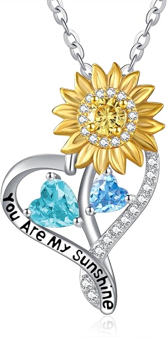 Valentine's Day Gifts for Wife 925 Sterling Silver Double Birthstone Pendant Necklaces I Love You for Always and Forever Necklace Anniversary Birthday Gifts for Wife Girlfriend Mom Her