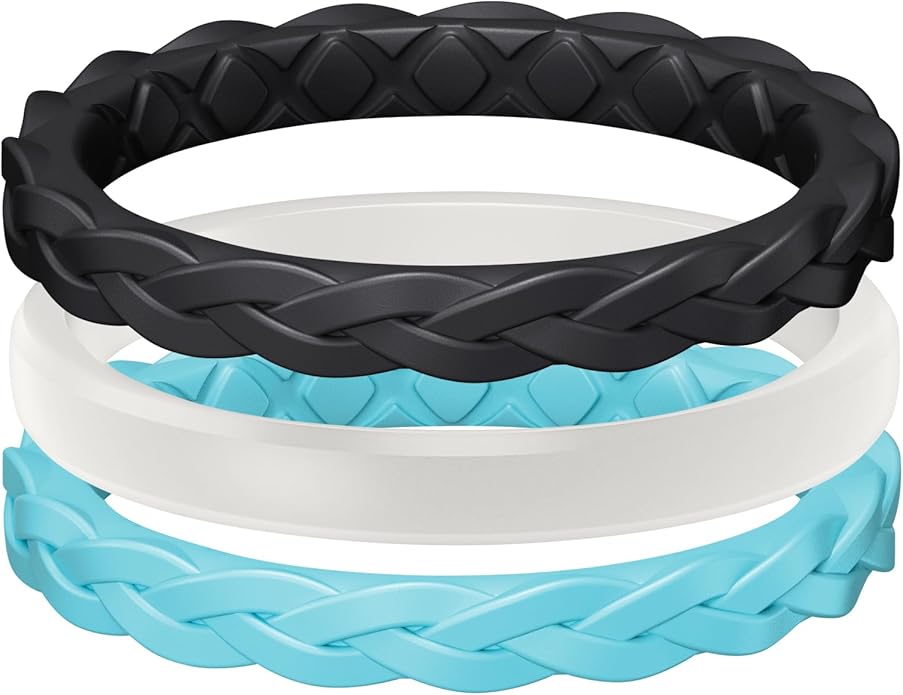 Egnaro Women's Wedding Bands, Silicone Thin and Stackable Rubber Engagement Ring, Variety Multipack With Breathable Grooves Workout Accessories