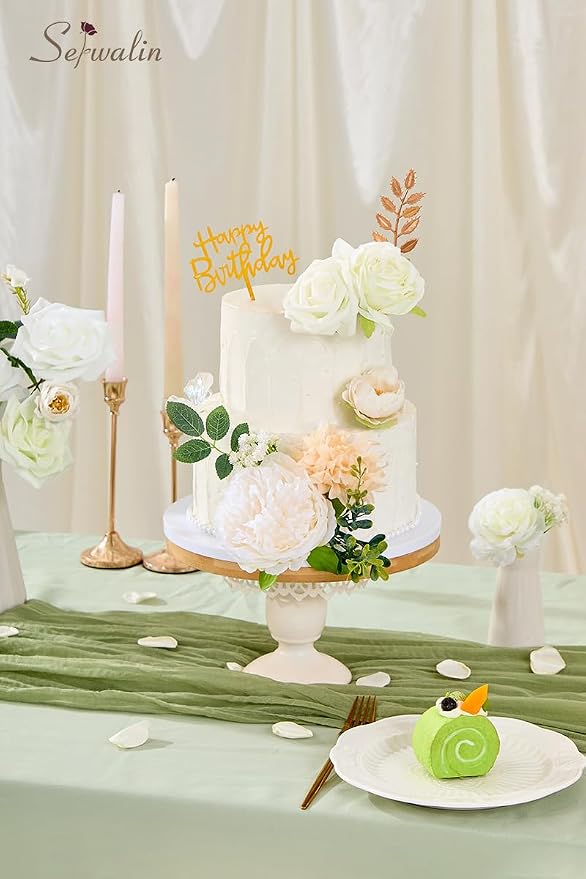 Serwalin Artificial Flowers White Peony Flowers Fake Wedding Flowers Cake - Image 2