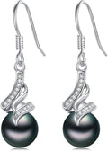 Tahitian Black Pearl Earrings Gifts for Women Wife Celtic Dangle Drop Earrings Wedding Birthday Anniversary Jewelry Valentines Christmas Day Gifts 925 Sterling Silver