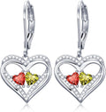 Valentines Day Gifts for Women, Heart Leverback Earrings Double Birthstone Dangle Earrings for Women, Love Jewelry for Her, Anniversary Birthday Gift for Mom Wife Girlfriend