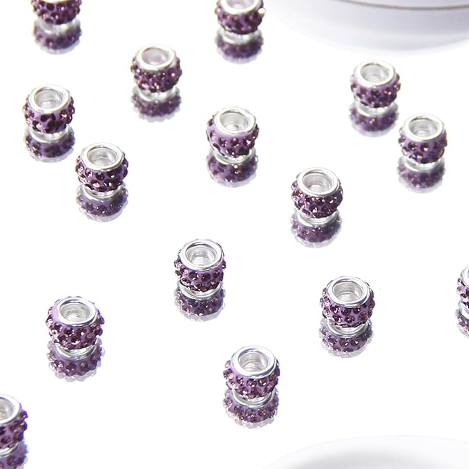 200Pcs Rhinestone Large Hole Beads Spacer Beads Purple European Craft Big Beads Large Hole Rhinestones Lampwork Murano Bead Fairy Wand Garden Beads for DIY Bracelet Necklace Jewelry Making Supplies