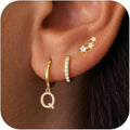 Valentines Day Gifts for Kids Girls - 3 Pairs Gold Earrings for Women Huggie Hoop Earrings for Girls with Initial Dangle Cartilage Earring Studs Hypoallergenic Earring Set for Multiple Piercing