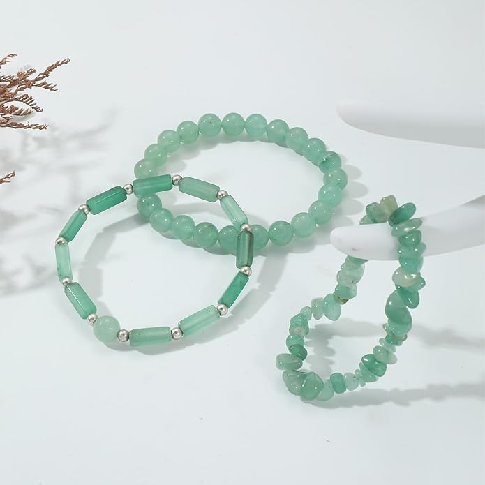 3Pcs Natural Stone Bracelets for Women 8mm Crystal Beaded Bracelets Handmade Stretch Bracelet Healing Crystal Jewelry for Women