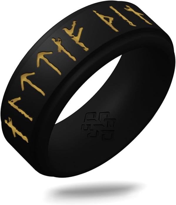 Knot Theory Viking Silicone Ring - Yours Always in Rune Characters Breathable Comfort Fit - Valentine's Engagement Mens Wedding Band