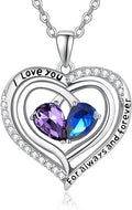Valentine's Day Gifts for Wife 925 Sterling Silver Double Birthstone Pendant Necklaces I Love You for Always and Forever Necklace Anniversary Birthday Gifts for Wife Girlfriend Mom Her
