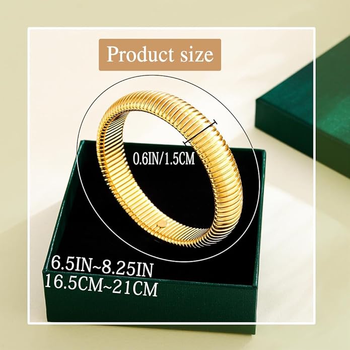 Gold Bangles for Women Chunky Bracelets Gold Plated Wide Ribbed Design Bangle Jewelry