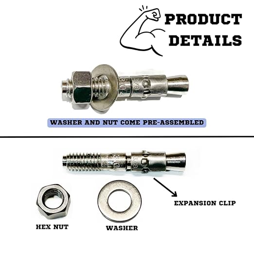 Mighty Fasteners Wedge Anchors – Heavy-Duty 304 Stainless Steel Expansion Bolts - Image 6