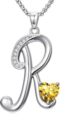 Valentines Day Gifts for Women Alphabet A to Z Initial Birthstone Pendant Necklaces for Women - 18k White Gold Plated Personalized Name Jewelry Valentine Mothers Day Birthday Gifts for Women Her Girlfriend