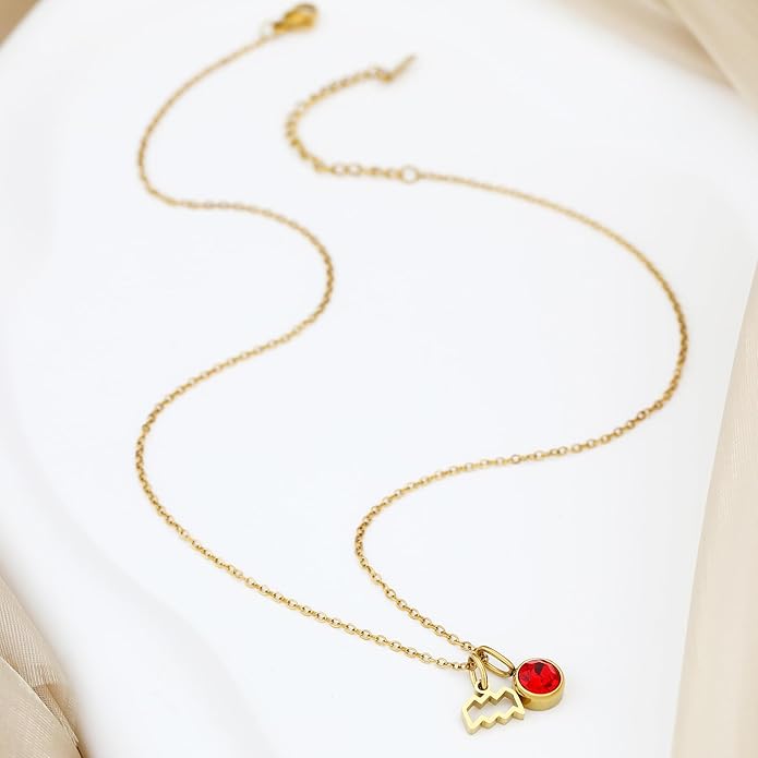 MISS RIGHT Initial Birthstone Necklace for Women - Personalized Gifts Birthday Gifts for Women Stainless Steel 18K Gold Plated Dainty Gold Zodiac Sign 12 Constellation Horoscope Necklace Jewelry