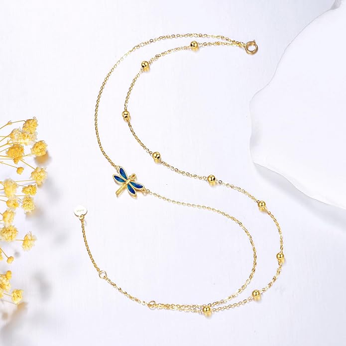 KECHO 14k Yellow Gold Butterfly/Dragonfly/Frog/Sunflower/Daisy/Tree of life/Moon/Clover Bracelet Anklet for Women