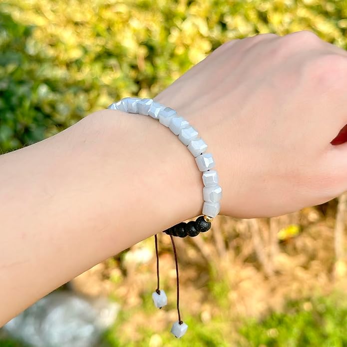 Lava Rock Bead Bracelet For Women-Zebra Stone Beaded Bracelets Essential Oil Aromatherapy Bracelet Set Balancing Chakra - Perfect Gifts For Women
