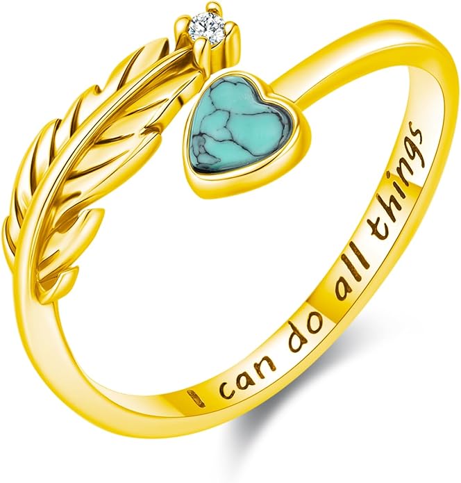 Turquoise/Moss Agate/Moonstone/Black Onyx/Lapis Lazuli/Labradorite/Tiger Eye Feather Ring 925 Sterling Silver Adjustable Ring Western Thumb Rings Vintage Jewelry Gifts for Women
