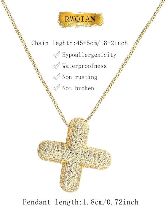 RWQIAN Letter Necklace for Women Bubble, Chunky Initial Alphabet A-Z Pendant Puffy Name Personalized Necklace Dainty Zircon CZ Fashion Jewelry Gifts for Girls Girlfriend