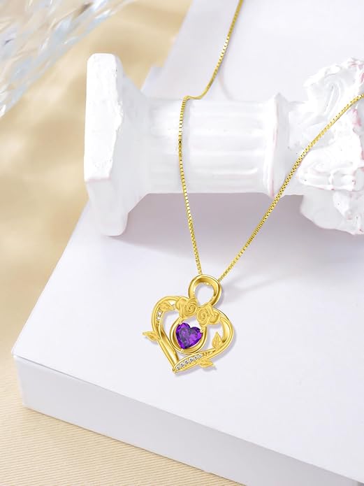 Midari 18K Gold Heart Birthstone Necklace 18K Gold Infinity Rose Necklace Birthday Christmas Jewelry Gifts for Women Wife Her Daughter Mom