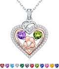 Iefil Valentines Day Gifts for Her - 925 Sterling Silver Double Heart Birthstone Necklace for Women, Anniversary Birthday Gifts for Wife I Love You Gift Couple Sitting Hugging Each Other Jewelry Gift