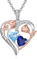 Valentine's Day Gifts for Wife 925 Sterling Silver Double Birthstone Pendant Necklaces I Love You for Always and Forever Necklace Anniversary Birthday Gifts for Wife Girlfriend Mom Her