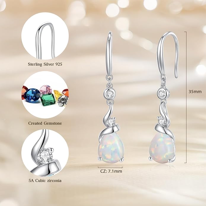 FANCIME Women Drop Earrings 925 Sterling Silver with Pear Gemstone Dangle Birthstone Earring Fine Jewelry Birthday Gifts for Women