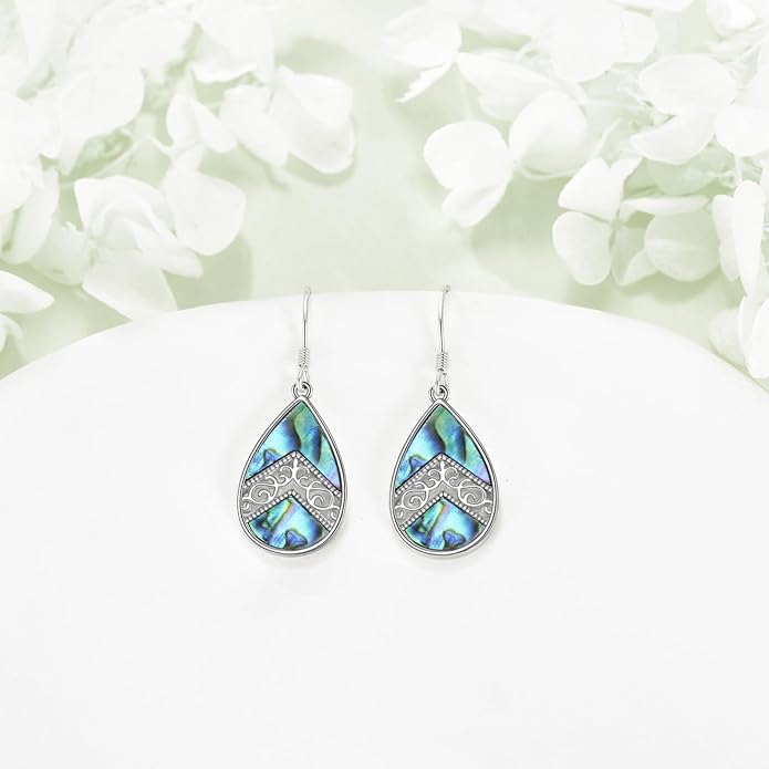 Abalone Shell Dangle Drop Earrings for Women 925 Sterling Silver Filigree Bohemian Earrings Jewelry Gift