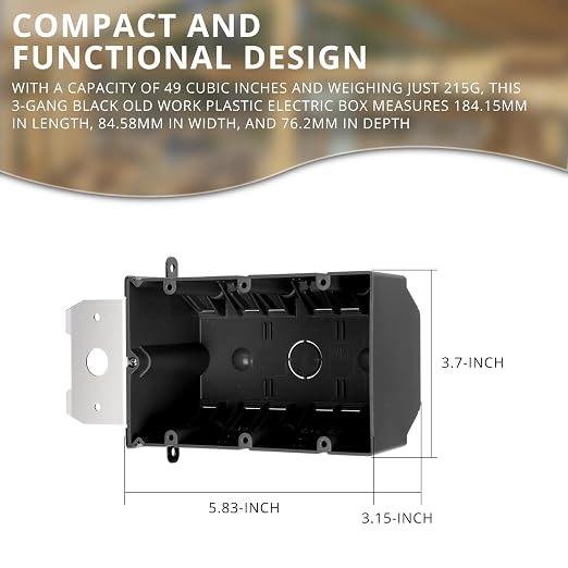 3 Gang Adjustable Electrical Box Black, 49 Cubic Inch, ETL Listed, Retrofit - Image 4