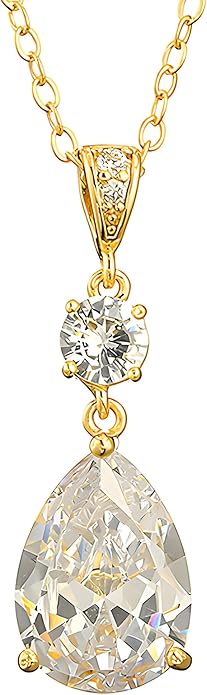 Teardrop Necklace Cubic Zirconia Drop Wedding Bridal Pendant Necklace for Women, Silver Rose Gold Plated Copper Brass Micro Inlay CZ Simple Fine Jewelry Gifts Mother's Day Valentines