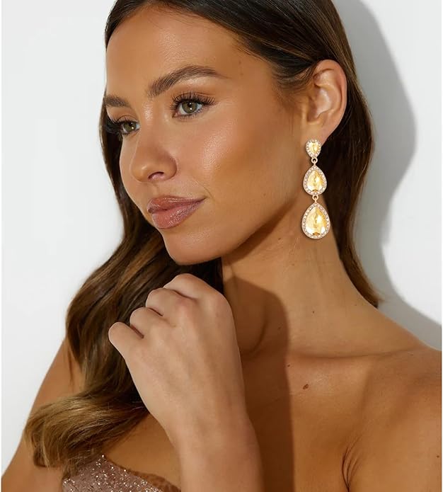 Vintage Rhinestone Teardrop Dangle Earrings Long Dangling Drop Earrings Crystal Chandelier Earrings for Women Wedding Bridal Prom