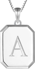 YL Initial Necklace 925 Sterling Silver Square/Round/Heart Letter Pendant A-Z Alphabet Polished Jewelry for Women