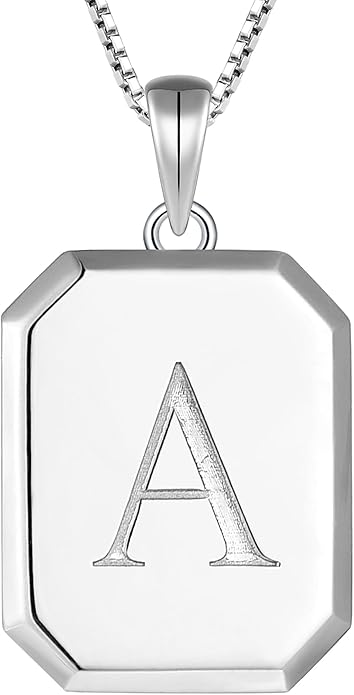 YL Initial Necklace 925 Sterling Silver Square/Round/Heart Letter Pendant A-Z Alphabet Polished Jewelry for Women