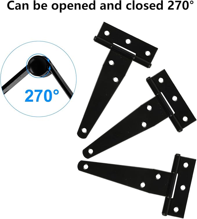 8 Pack 4 Inch T Strap Hinges Heavy Duty Black Outdoor Tee Hinge | Shed Door - Image 3
