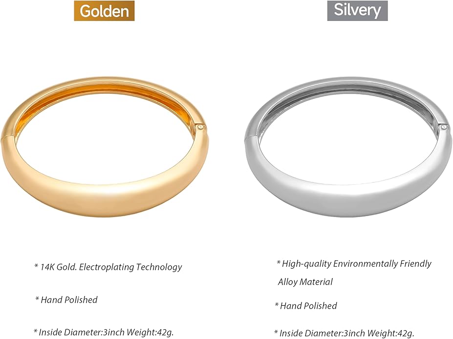 Women's Gold and Silver Cuff Bracelets Wide Chunky Bangle Set Hinged Minimalist Open Cuff Bracelet Stackable Bold Jewelry Gifts