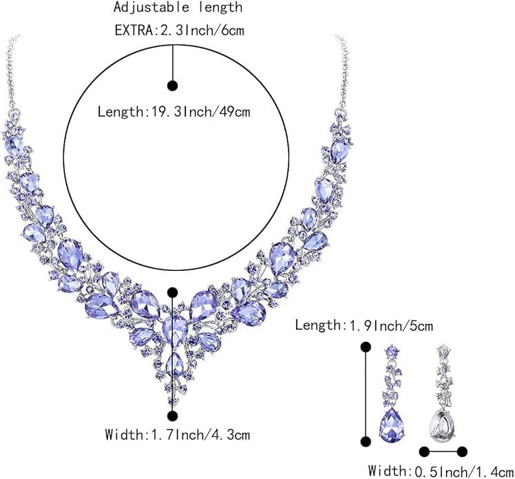 BriLove Women's Wedding Bridal Austrian Crystal Teardrop Cluster Statement Necklace Dangle Earrings Jewelry Set