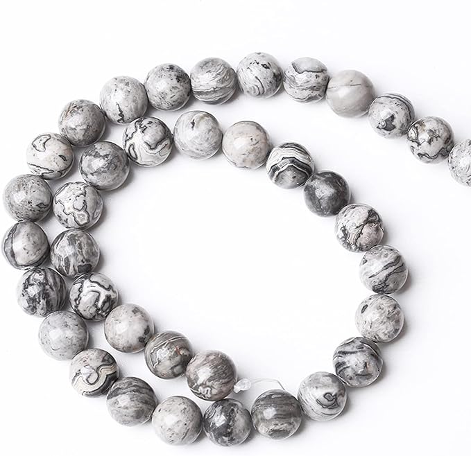 A+ Natural Map Jasper Gemstone Beads Gray Energy Stone Healing Power for Jewelry Making DIY Bracelet 10mm 36pcs