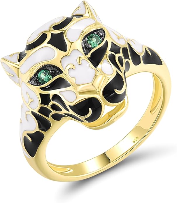 Santuzza Panther Ring 925 Sterling Silver Leopard Rings Cubic Zirconia Green Spinel Jaguar Jewelry