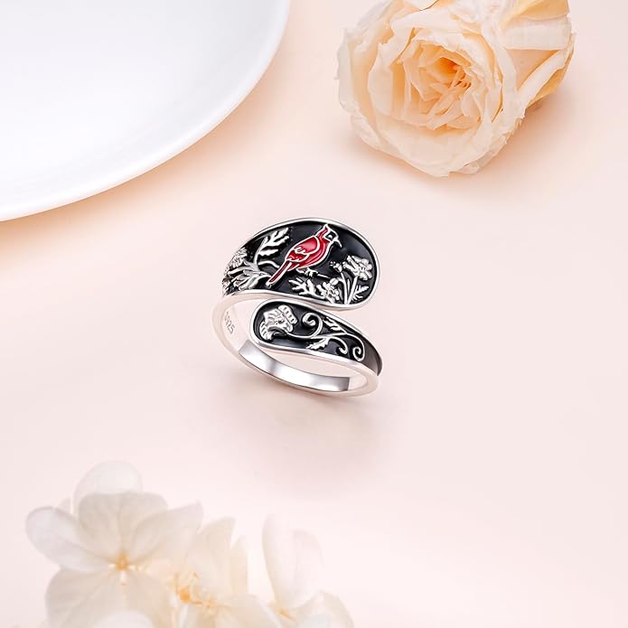 Hamsa Hand of Fatima Lotus Evil Eye/Love Heart/Butterfly/Rose Spoon Adjustable Open Rings 925 Sterling Silver Statement Ring Jewelry Gifts for Women