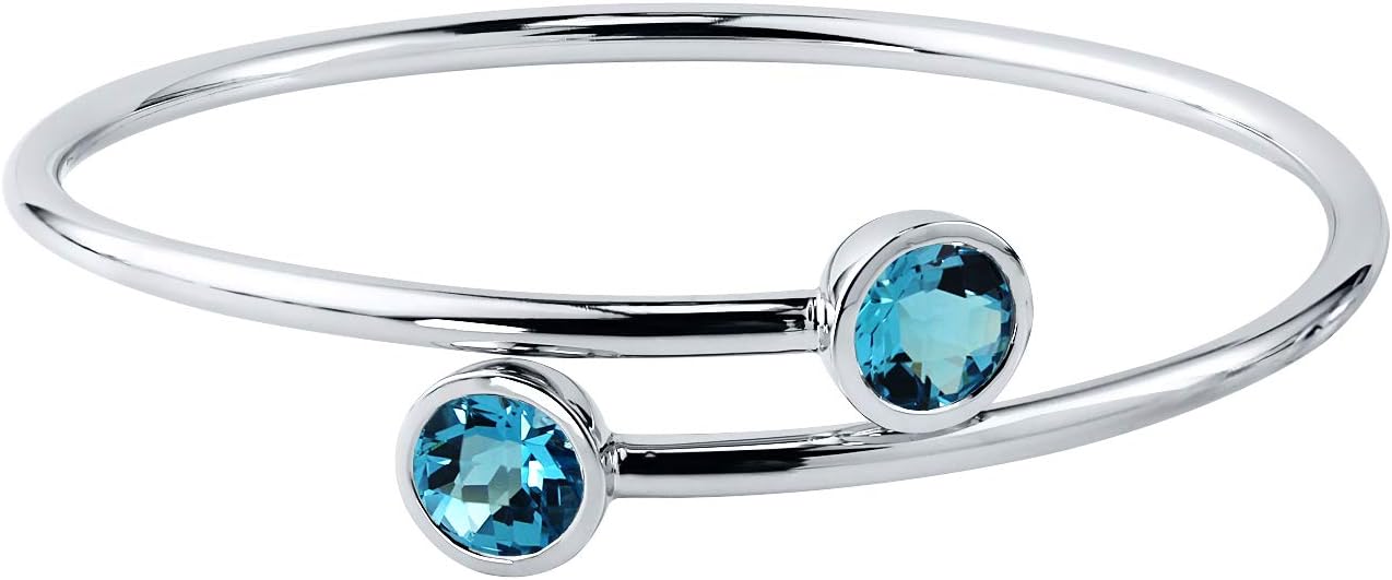 Diamond Wish Sterling Silver Round Swiss-Blue Topaz Bypass Bangle Bracelet (4ct TW)